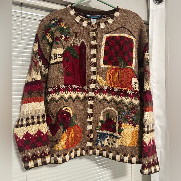 Fall Cardigan Sweater Rooster Pumpkin Size Medium - Picture 1 of 10